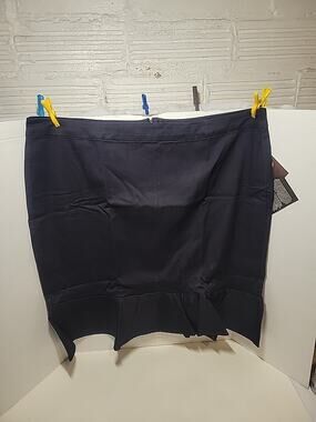 IMAN Chic Skirt Ruffled Hem Stretchy Dark Navy Blue Womens Plus 24W NWT